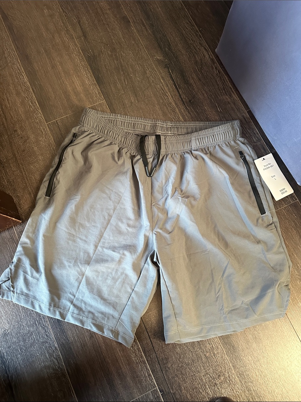 Light Gray Performance Shorts with Zippered Pockets